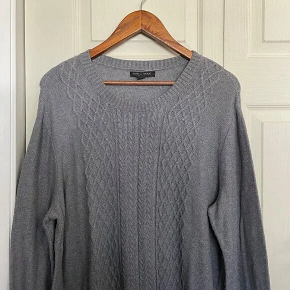 Banana Republic Womens Gray Cable Knit Round Neck Tunic Oversized Sweater XL - Picture 3 of 5